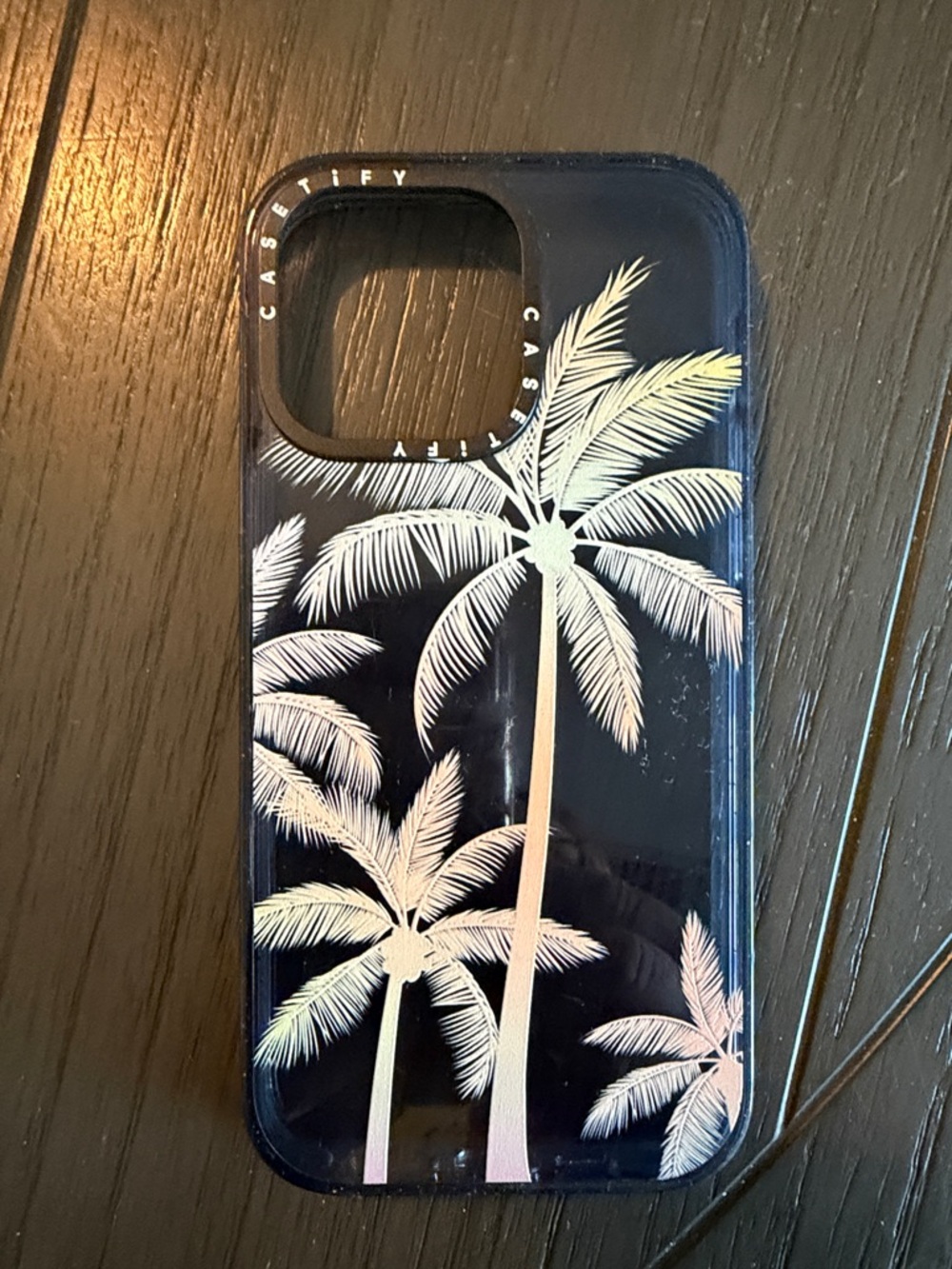 Casetify Navy Blue Phone Case with White Palm Tree Design iPhone 15 pro max